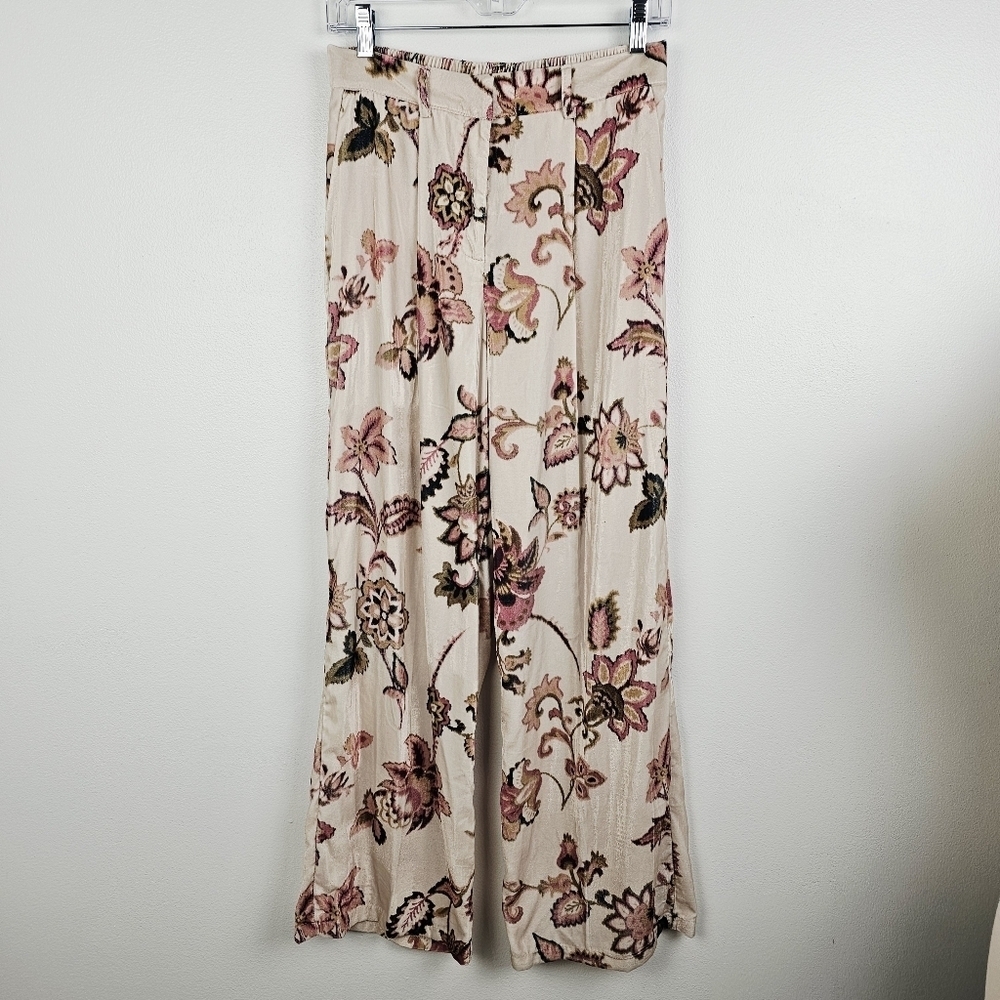 Rachel Zoe Cream Velvet Floral Wide Leg Pants NWT